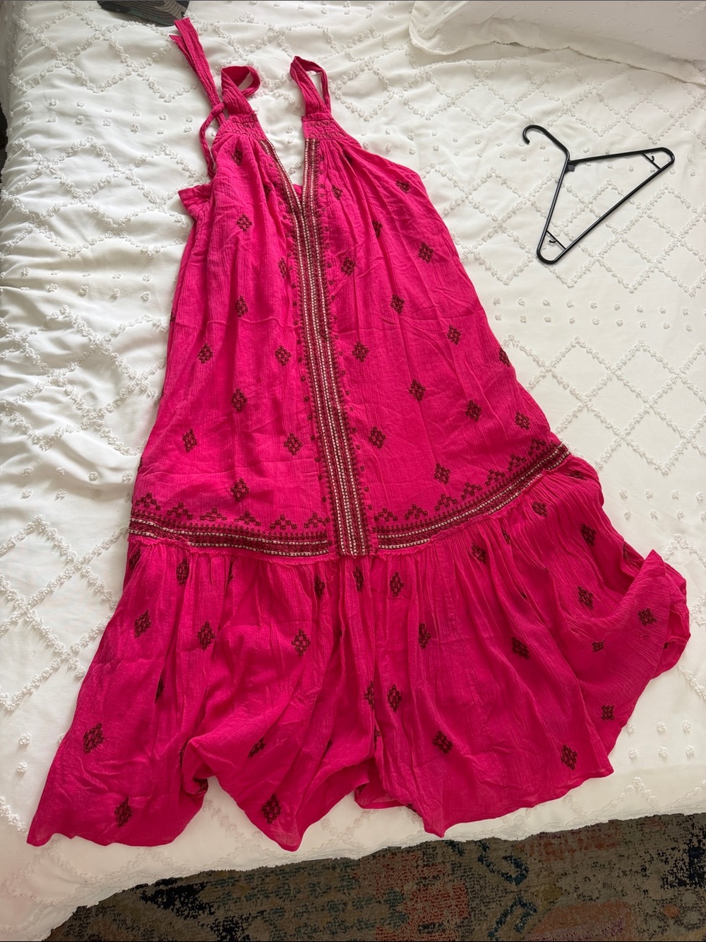Free People Real Love Embroidered Maxi Dress Hot Pink Moxie